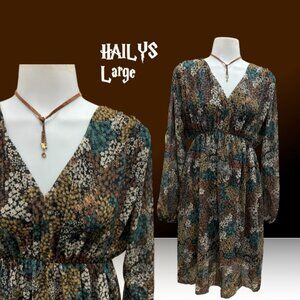 Hailys Floral Dress Vintage L Brown NWT
